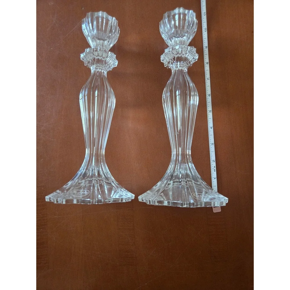 Royal Gallery 24% Lead Crystal Candlestick Holders Pair Czech Republic 11.5 Inch
